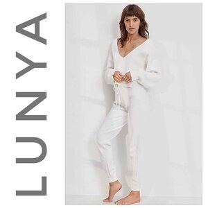 Lunya Cozy Cotton Silk Jogger Drawstring Pull On Sincere White NWT